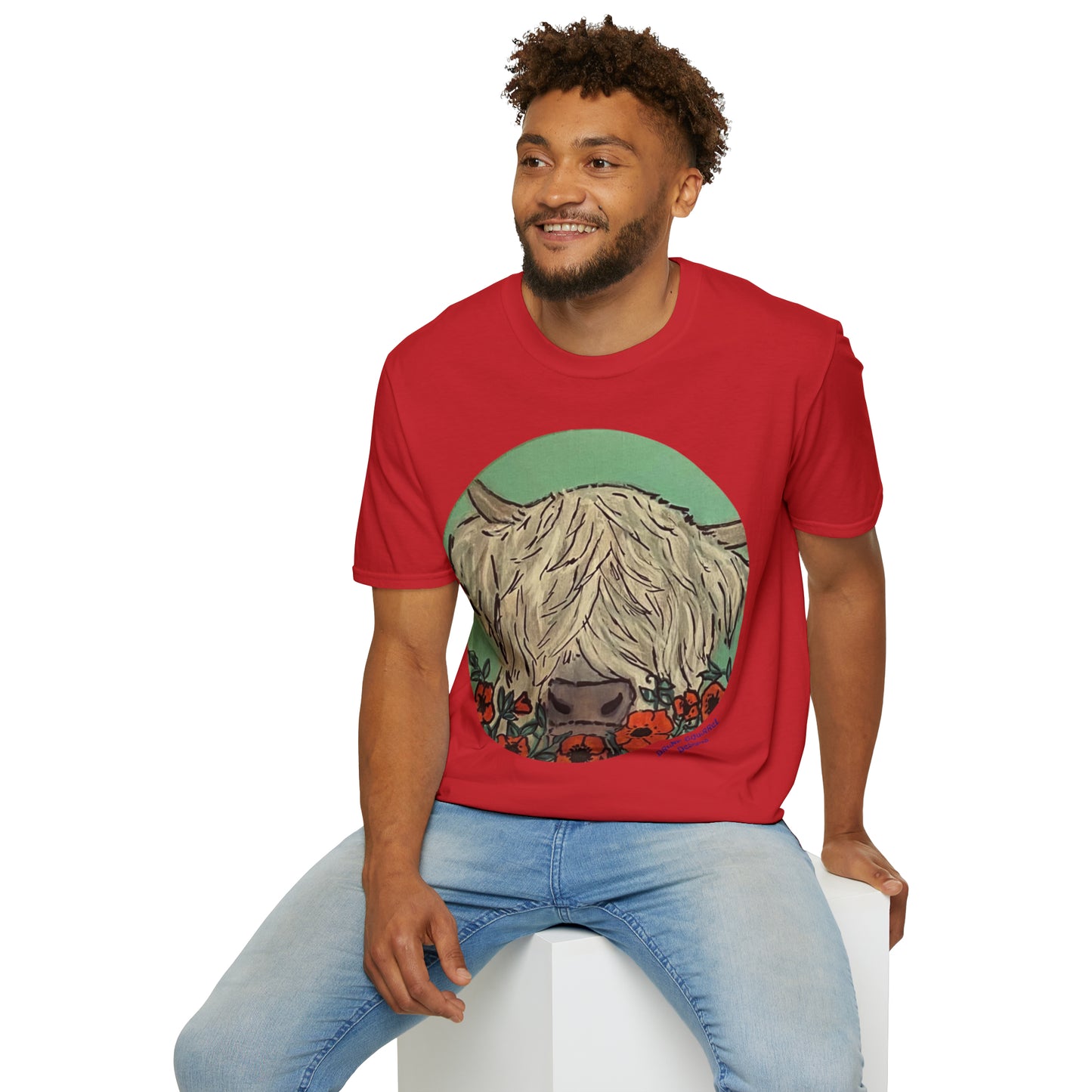 Cow Series Blonde White Red Flower - Unisex Softstyle T-Shirt