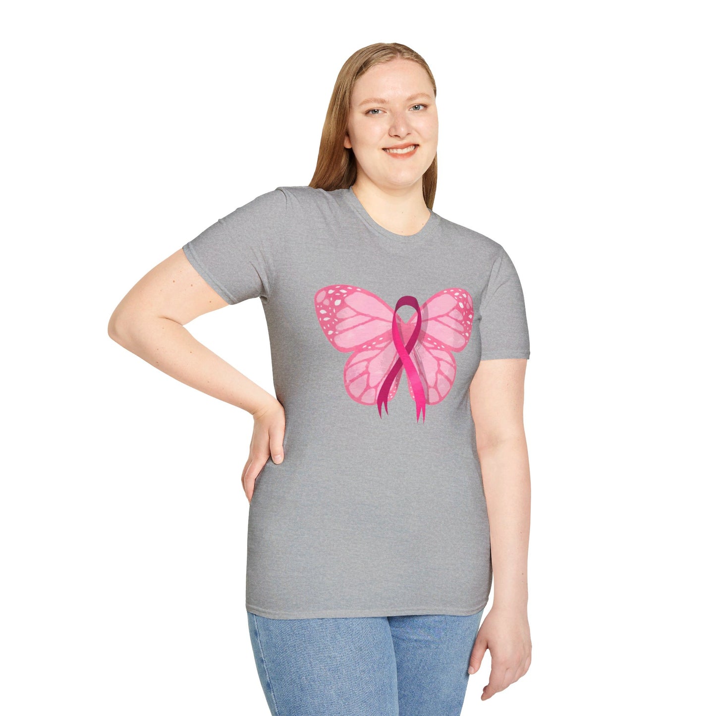 Breast Cancer Butterfly - Unisex Softstyle T-Shirt