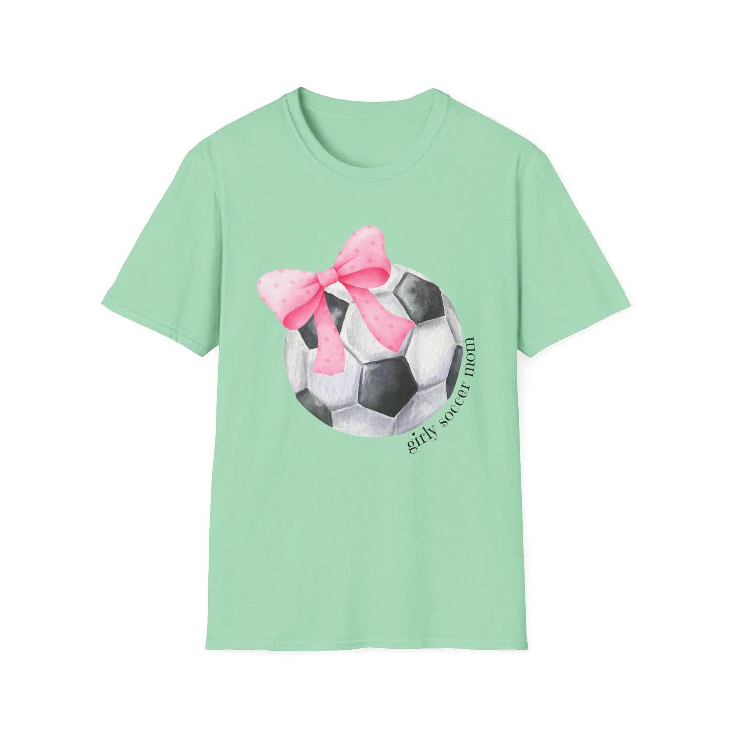 Coquette Girly Soccer Mom - Pink Watercolor Coquette Girly Designs - Unisex Softstyle T-Shirt