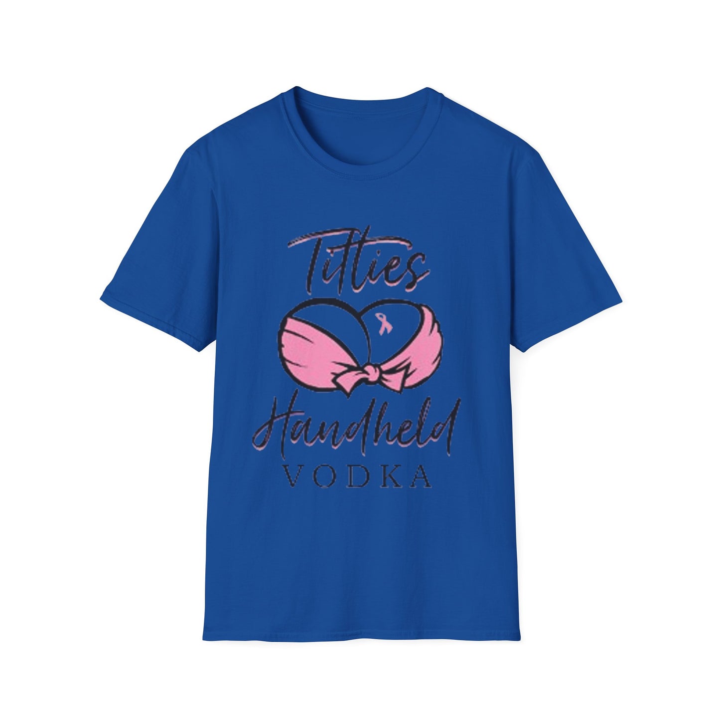 Totties Handheld Vodka Pink Ribbon - Unisex Softstyle T-Shirt