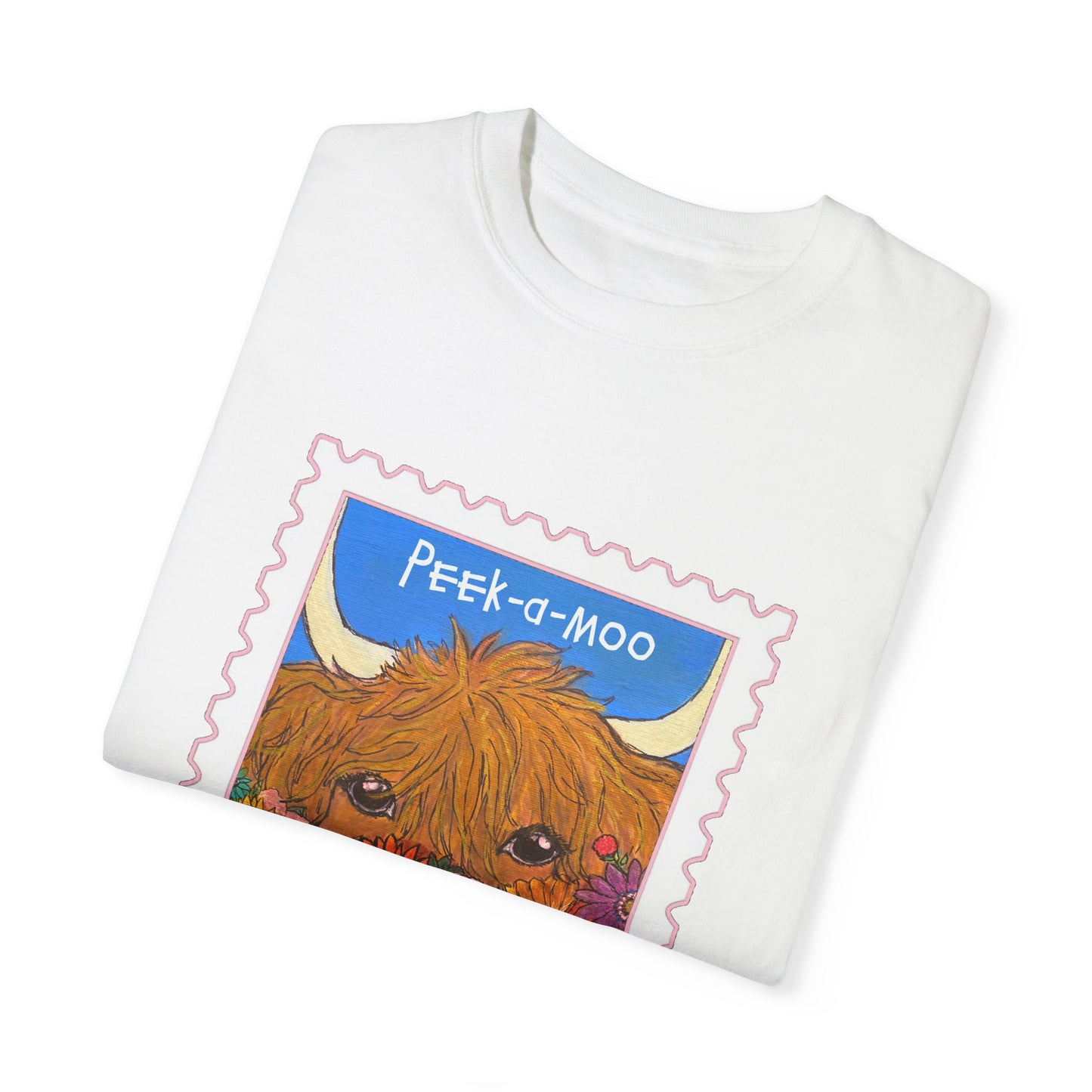 Peek-a-Moo Garment-Dyed Unisex T-Shirt – Cute Animal Design for Animal Lovers