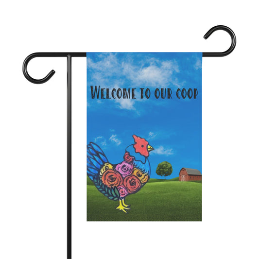 Welcome to our Coop Flowery Chicken - Garden & House Banner