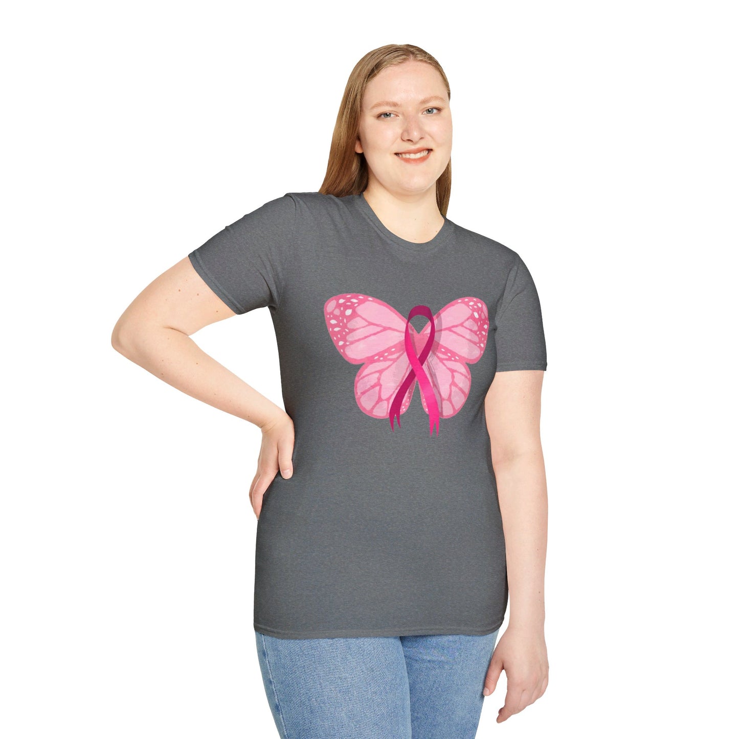 Breast Cancer Butterfly - Unisex Softstyle T-Shirt