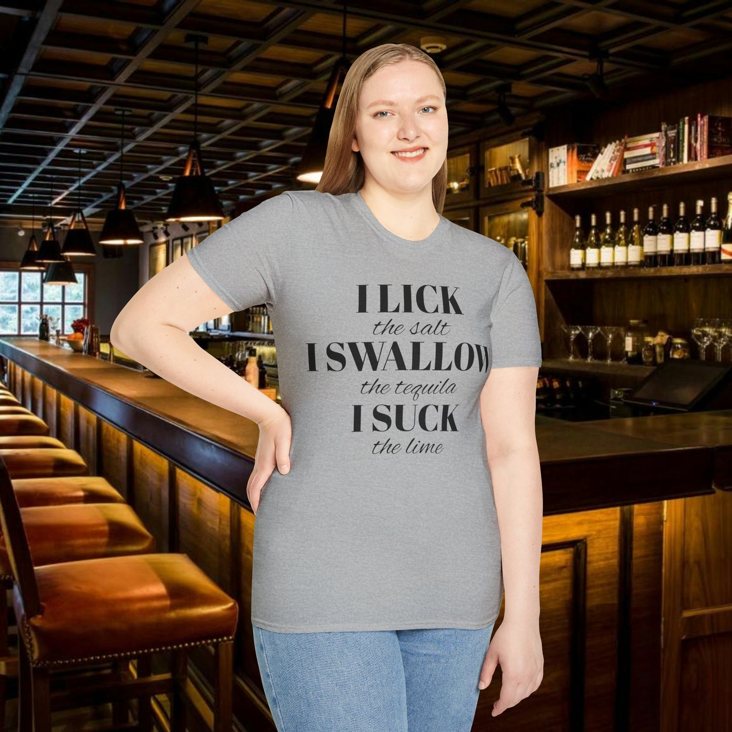 I Lick I Swallow I Suck Drinking Shirt - Unisex Softstyle T-Shirt