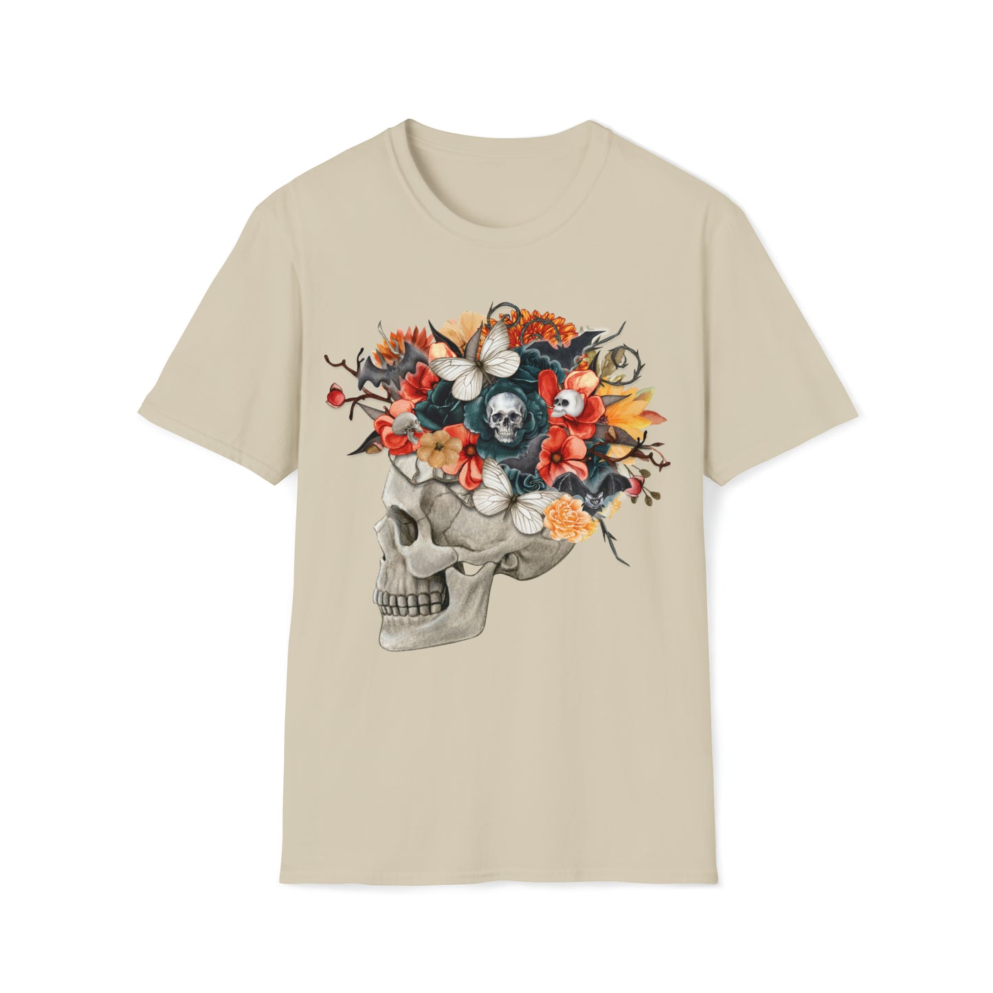 Flowery Skull - Unisex Softstyle T-Shirt