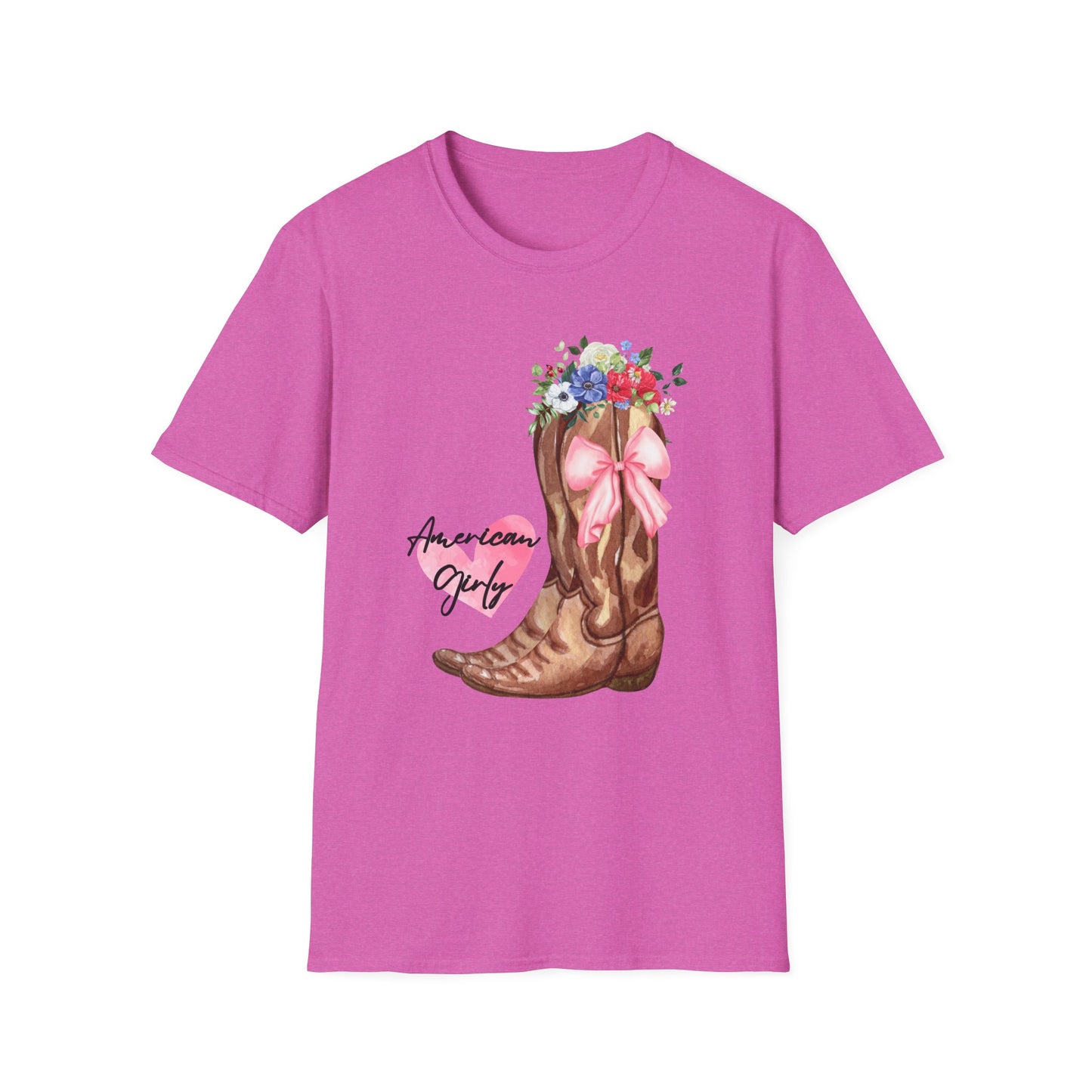 American Girly - Pink Watercolor Coquette Girly Designs - Unisex Softstyle T-Shirt