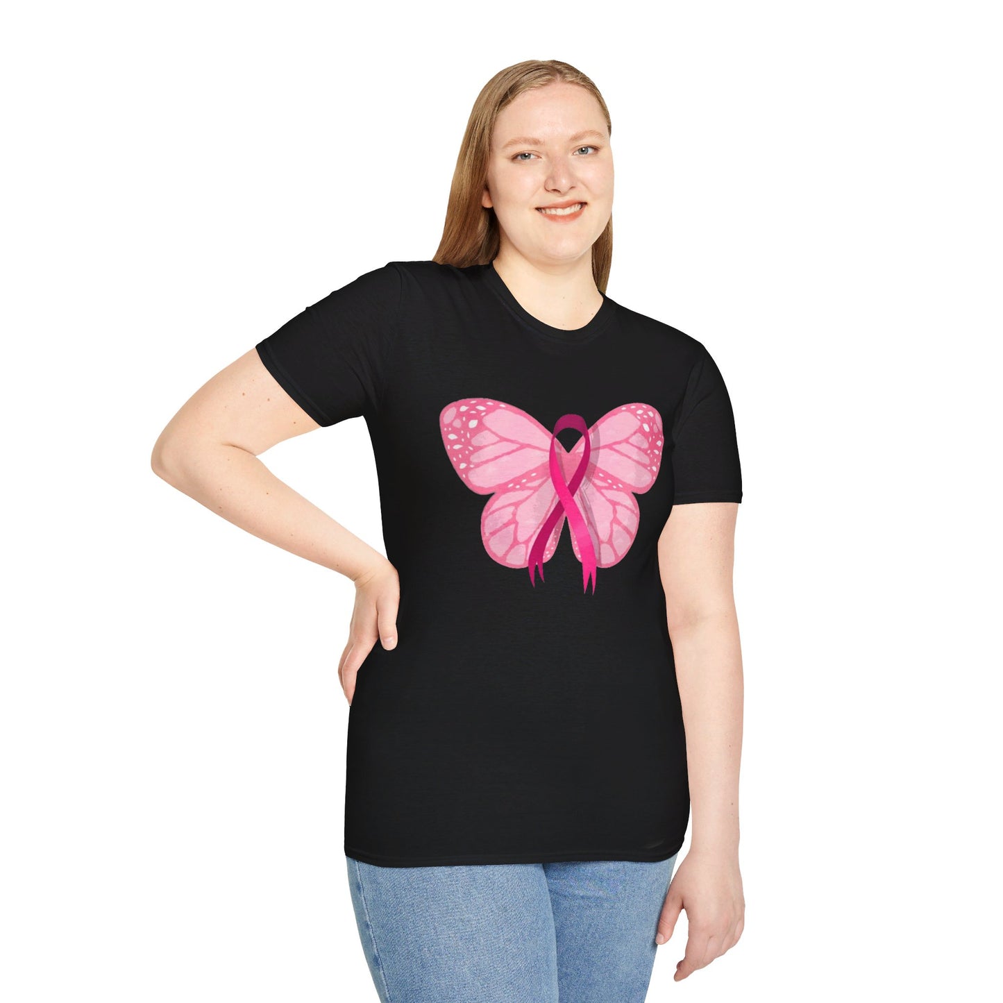 Breast Cancer Butterfly - Unisex Softstyle T-Shirt