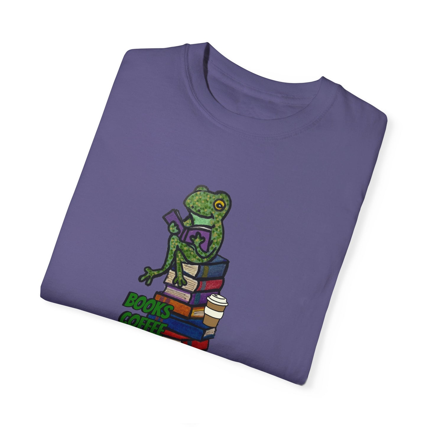 Unisex Garment-Dyed T-Shirt - 'Books Bring Happiness' Frog Design