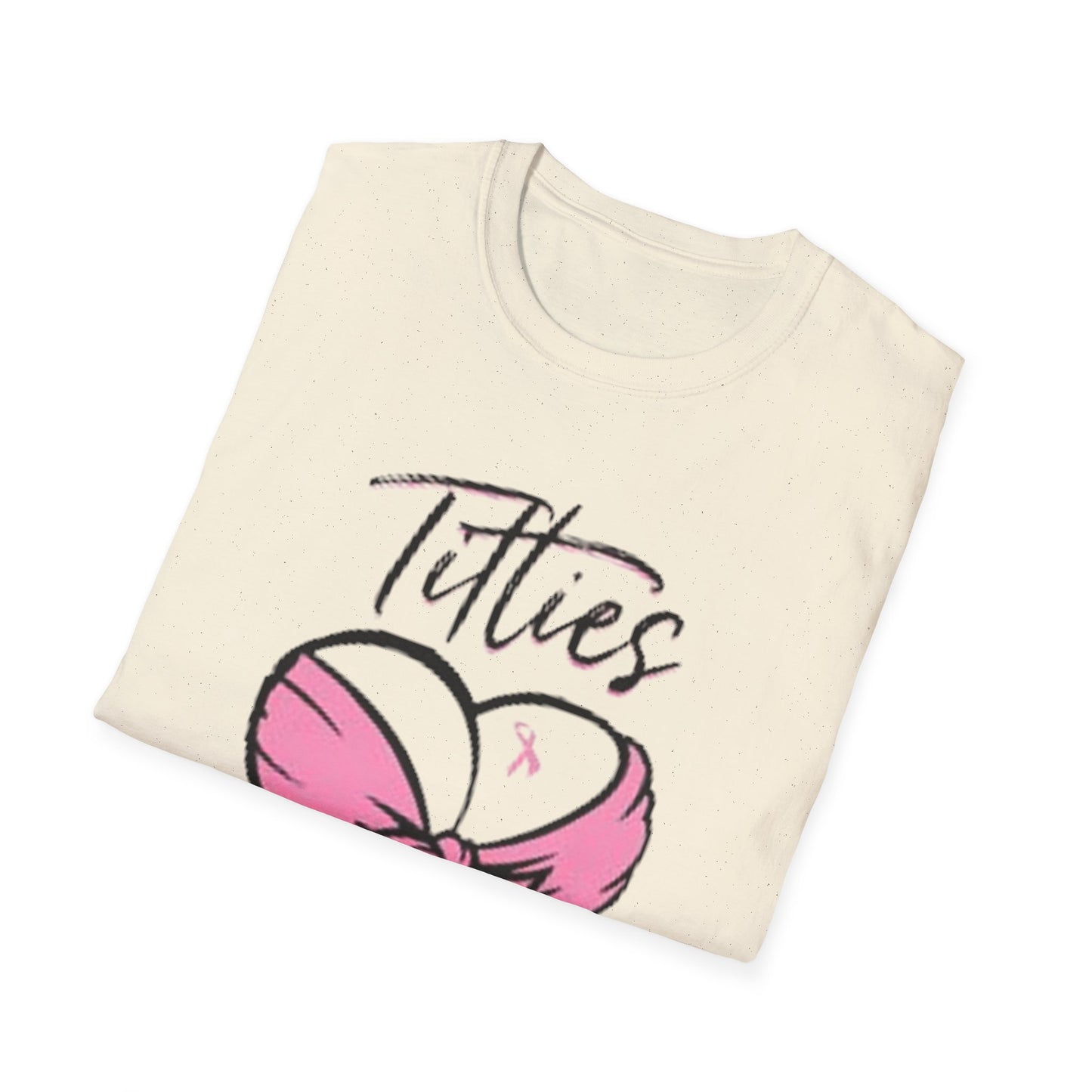 Totties Handheld Vodka Pink Ribbon - Unisex Softstyle T-Shirt