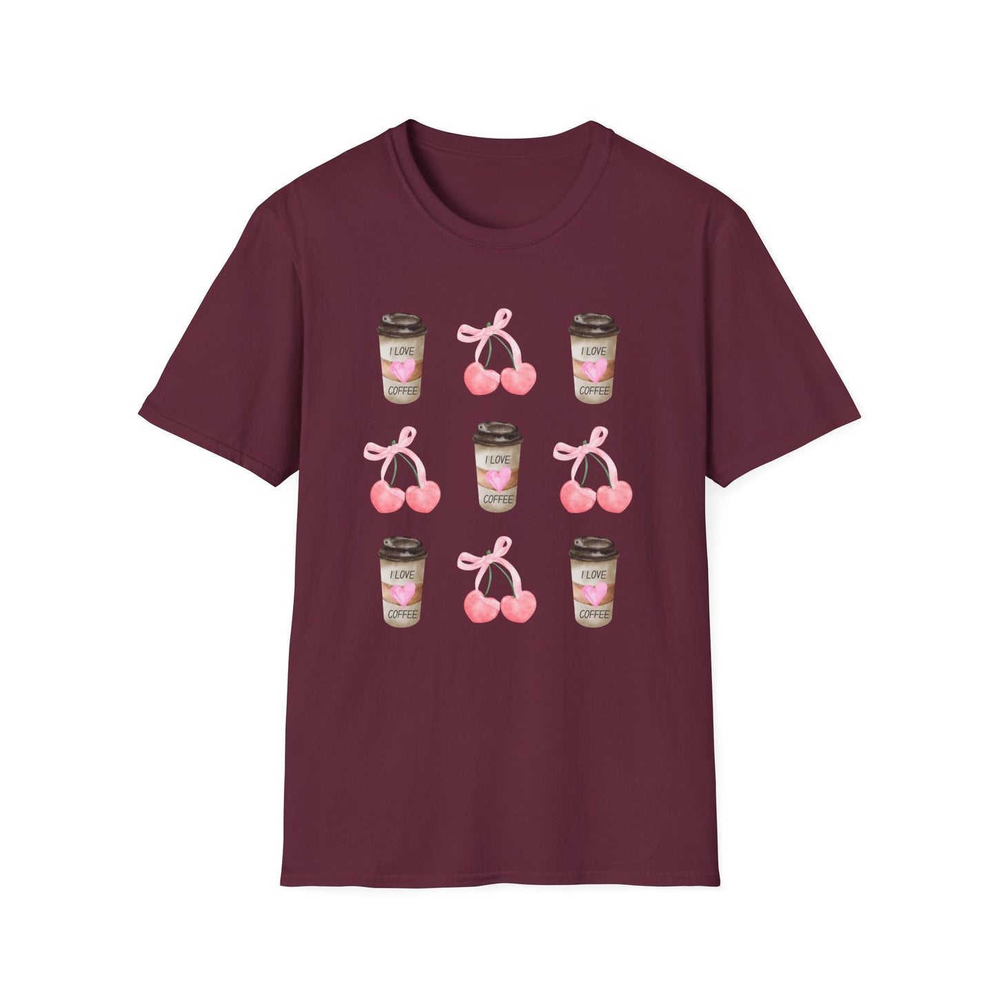 I Love Coffee - Pink Watercolor Coquette Girly Designs - Unisex Softstyle T-Shirt