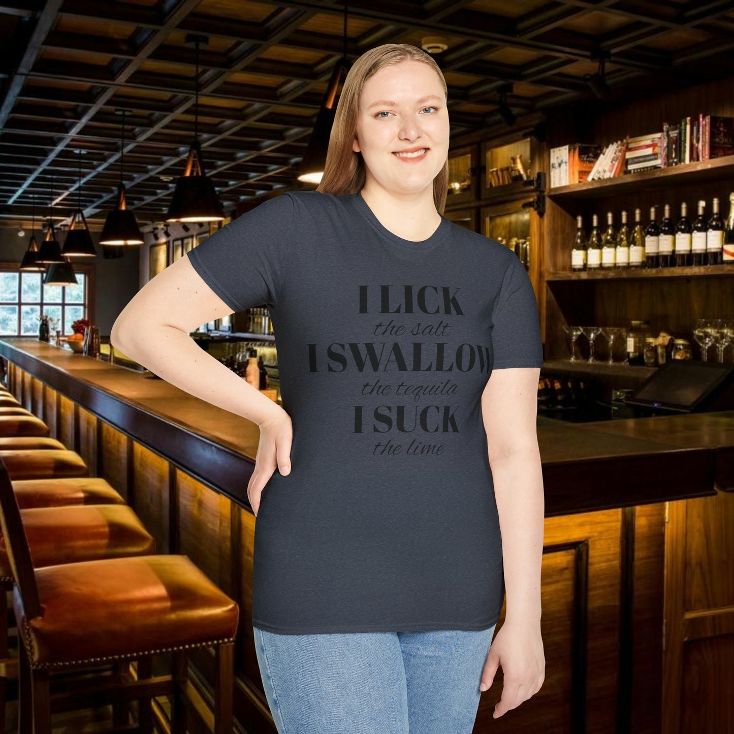 I Lick I Swallow I Suck Drinking Shirt - Unisex Softstyle T-Shirt