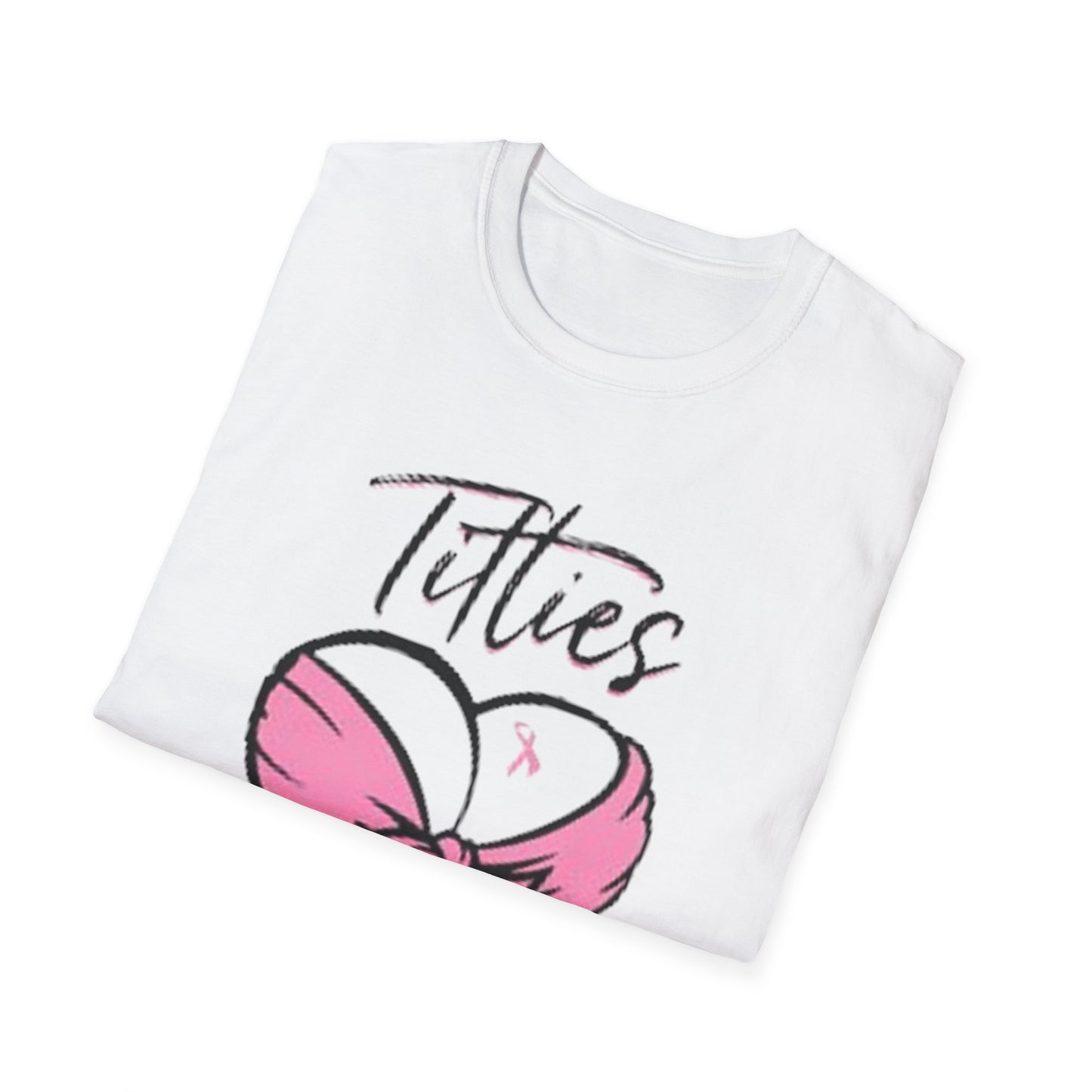 Totties Handheld Vodka Pink Ribbon - Unisex Softstyle T-Shirt