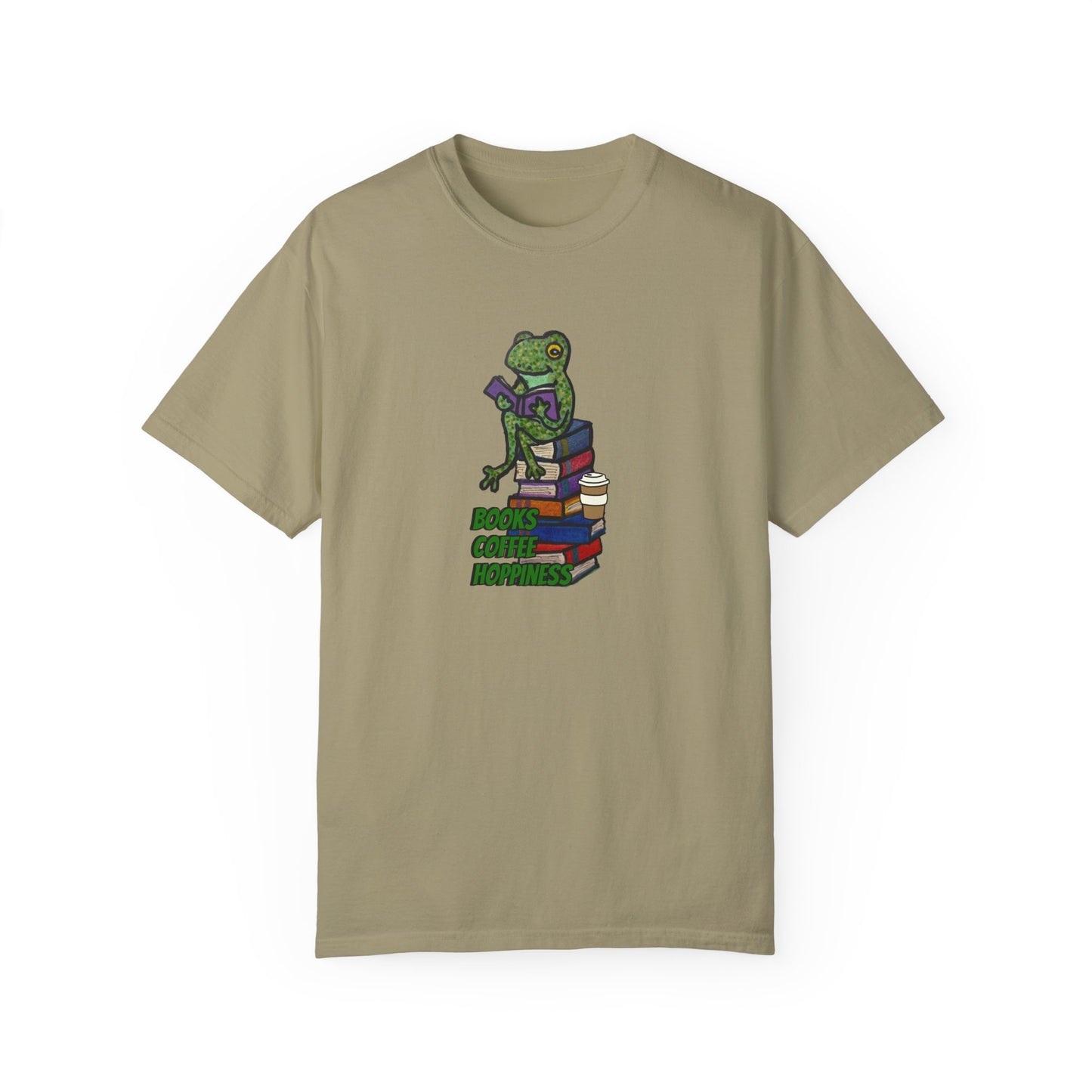 Unisex Garment-Dyed T-Shirt - 'Books Bring Happiness' Frog Design