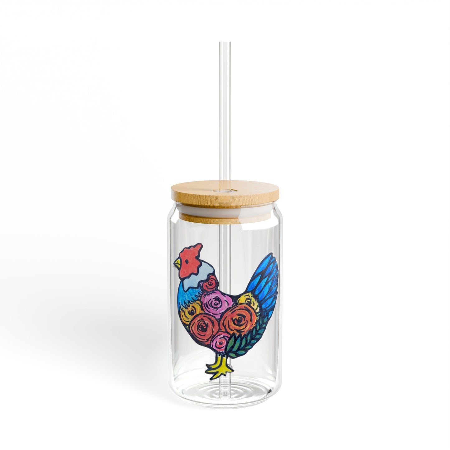 Flowery Chicken - Sipper Glass, 16oz