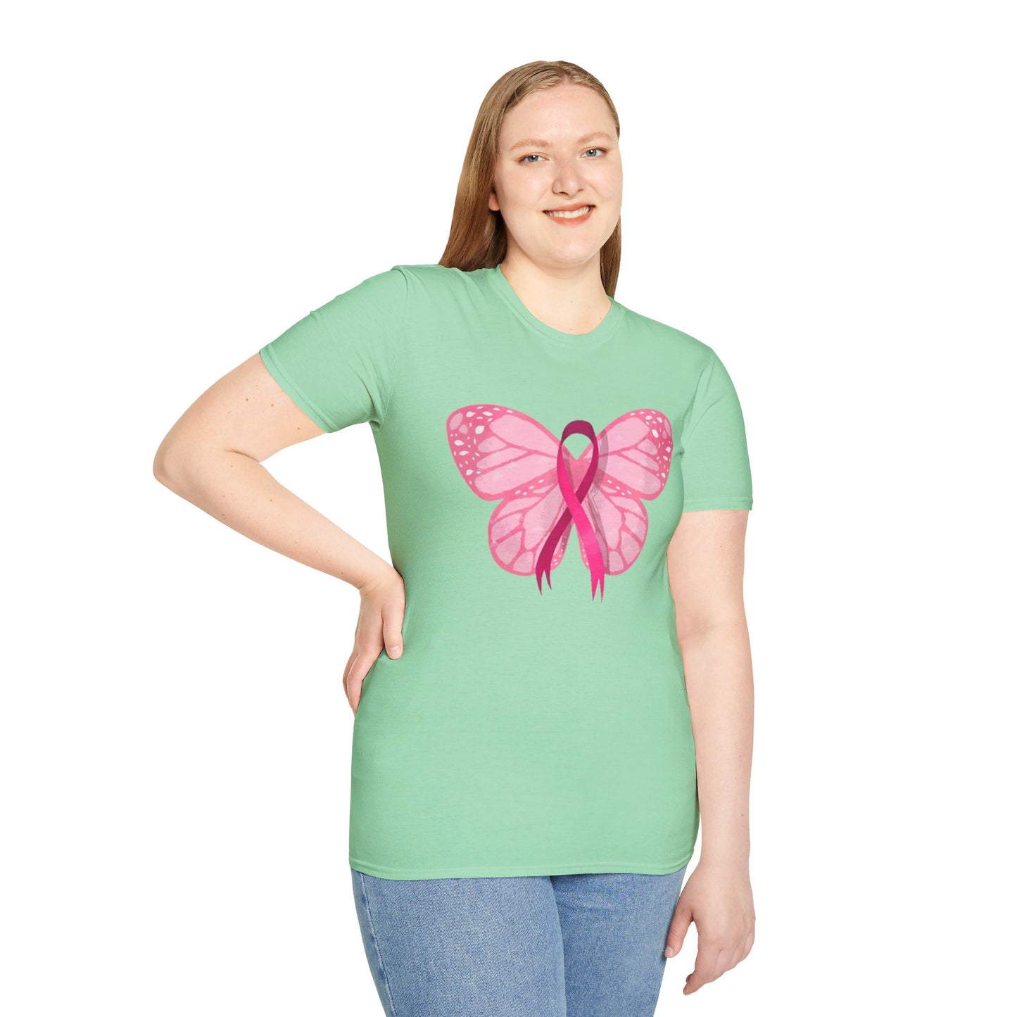 Breast Cancer Butterfly - Unisex Softstyle T-Shirt