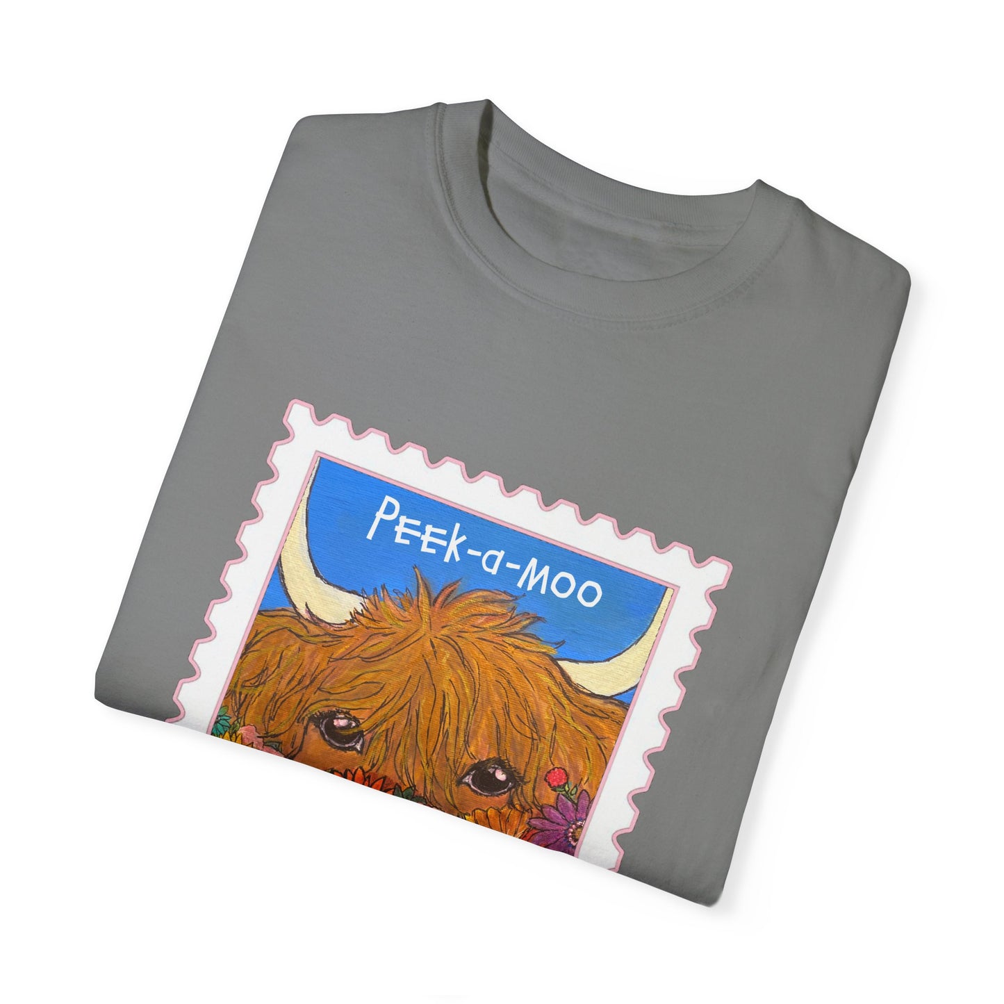 Peek-a-Moo Garment-Dyed Unisex T-Shirt – Cute Animal Design for Animal Lovers