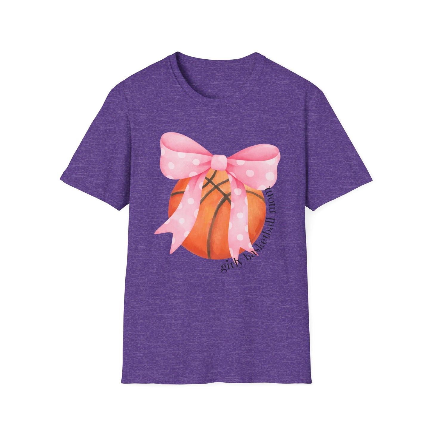 Coquette Girly Basketball Mom - Pink Watercolor Coquette Girly Designs - Unisex Softstyle T-Shirt