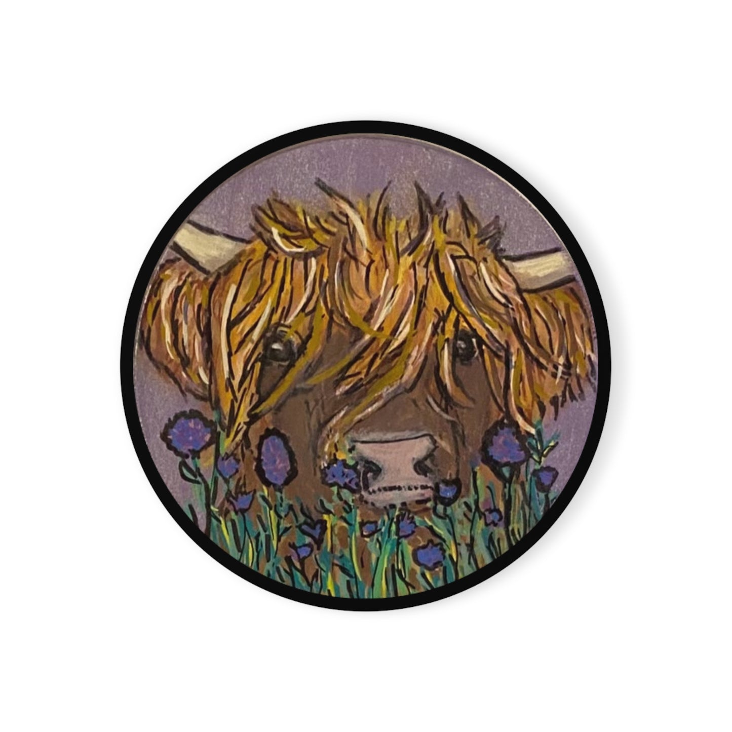 Cow Series Blonde Fur Purple Flowers - Cork Back Coaster