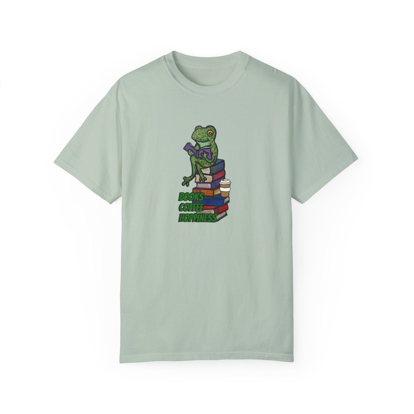 Unisex Garment-Dyed T-Shirt - 'Books Bring Happiness' Frog Design