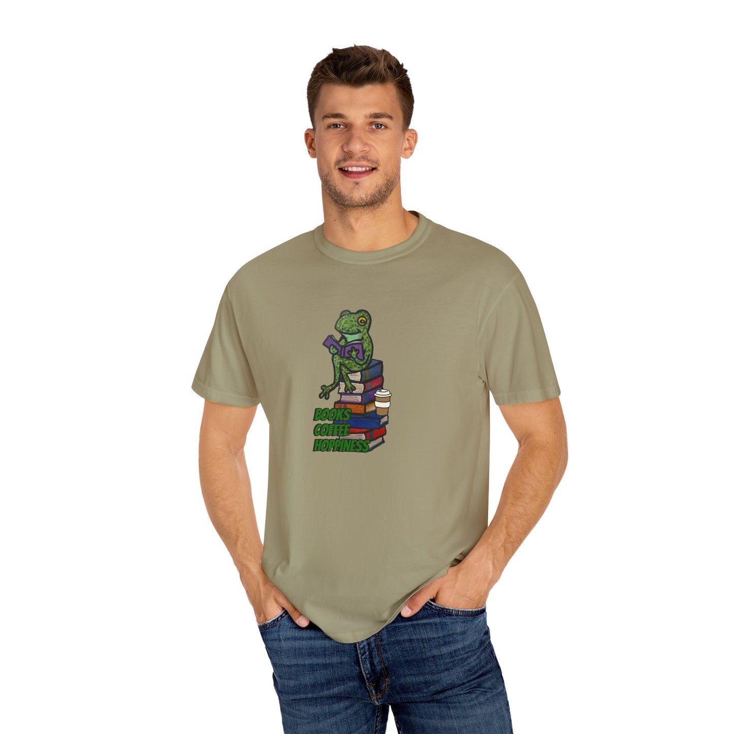 Unisex Garment-Dyed T-Shirt - 'Books Bring Happiness' Frog Design