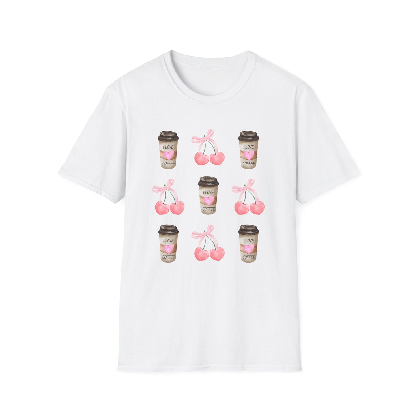 I Love Coffee - Pink Watercolor Coquette Girly Designs - Unisex Softstyle T-Shirt