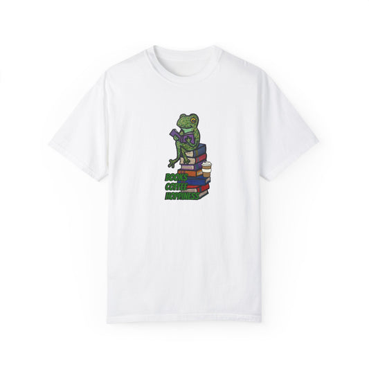 Unisex Garment-Dyed T-Shirt - 'Books Bring Happiness' Frog Design