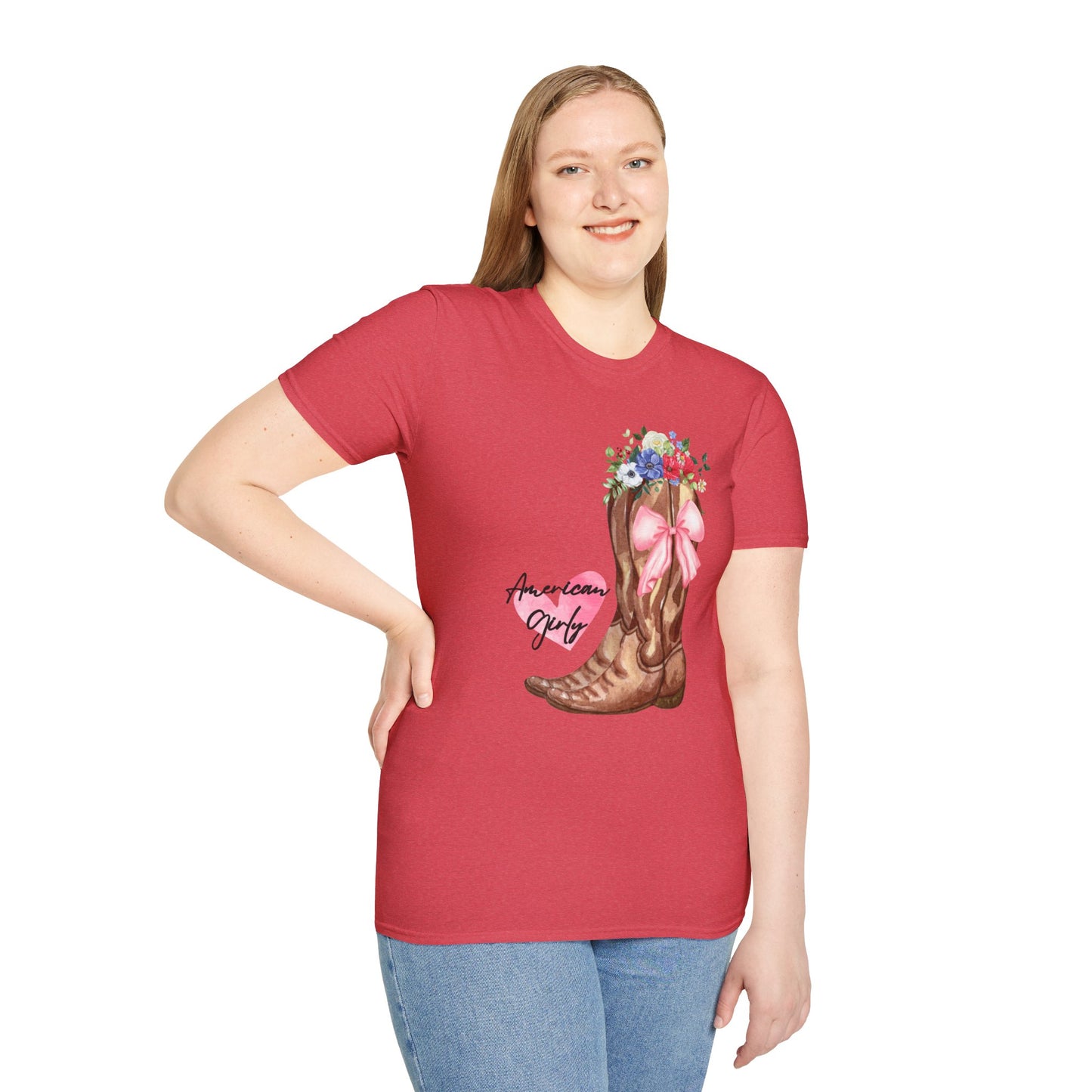 American Girly - Pink Watercolor Coquette Girly Designs - Unisex Softstyle T-Shirt