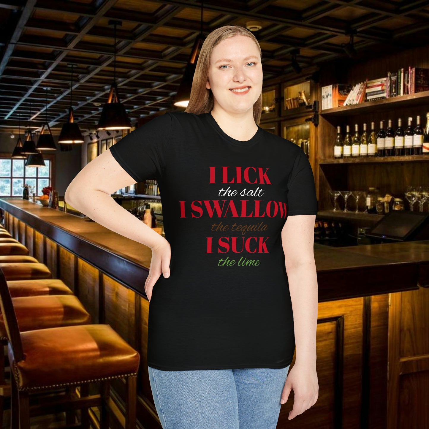 I Lick I Swallow I Suck Drinking Shirt - Unisex Softstyle T-Shirt