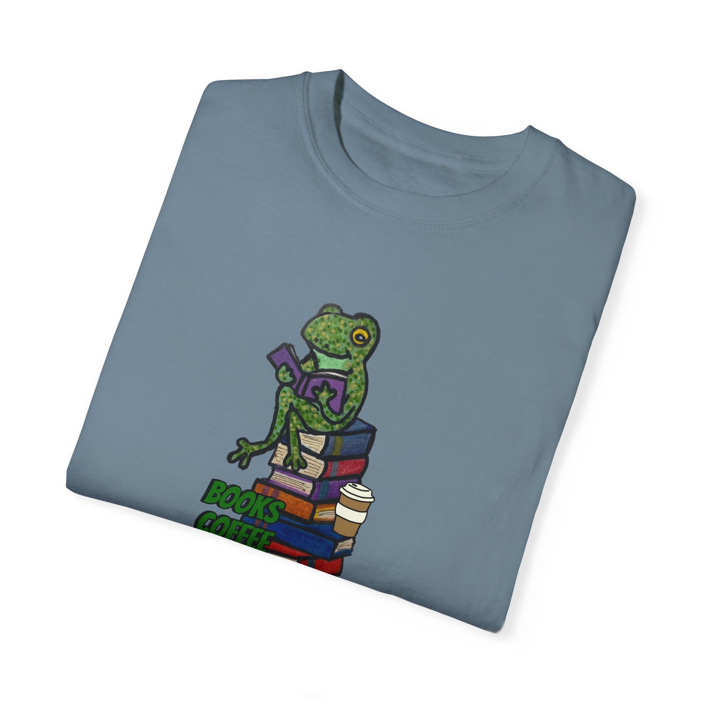 Unisex Garment-Dyed T-Shirt - 'Books Bring Happiness' Frog Design