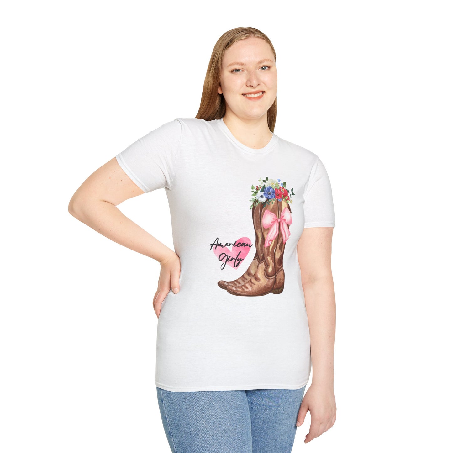 American Girly - Pink Watercolor Coquette Girly Designs - Unisex Softstyle T-Shirt