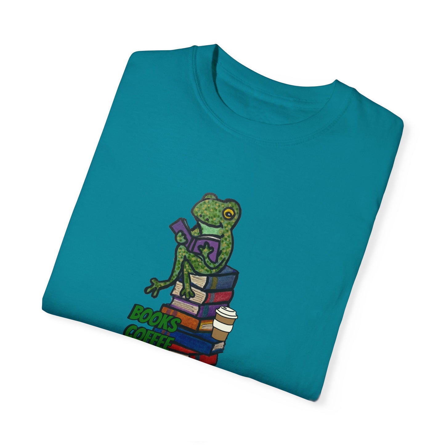 Unisex Garment-Dyed T-Shirt - 'Books Bring Happiness' Frog Design