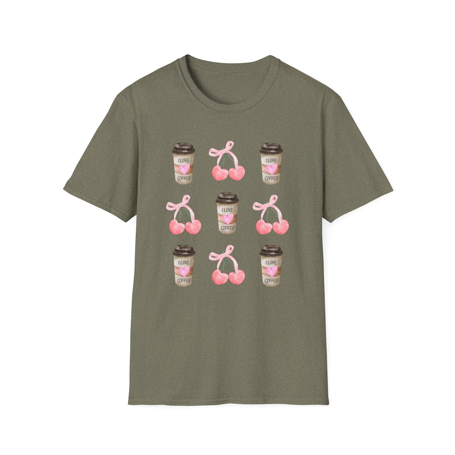 I Love Coffee - Pink Watercolor Coquette Girly Designs - Unisex Softstyle T-Shirt