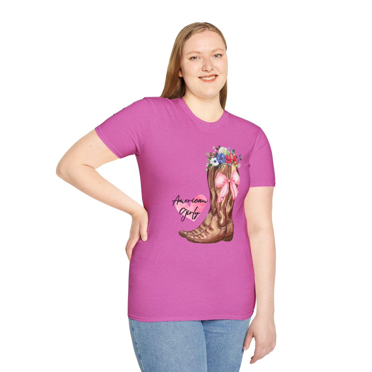 American Girly - Pink Watercolor Coquette Girly Designs - Unisex Softstyle T-Shirt