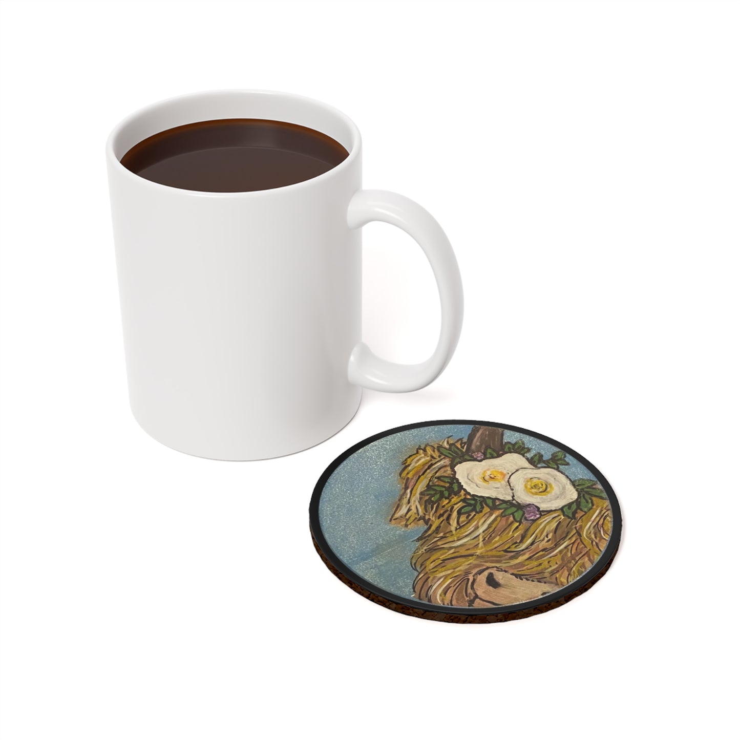 Cow Series Blonde White Flower - Cork Back Coaster