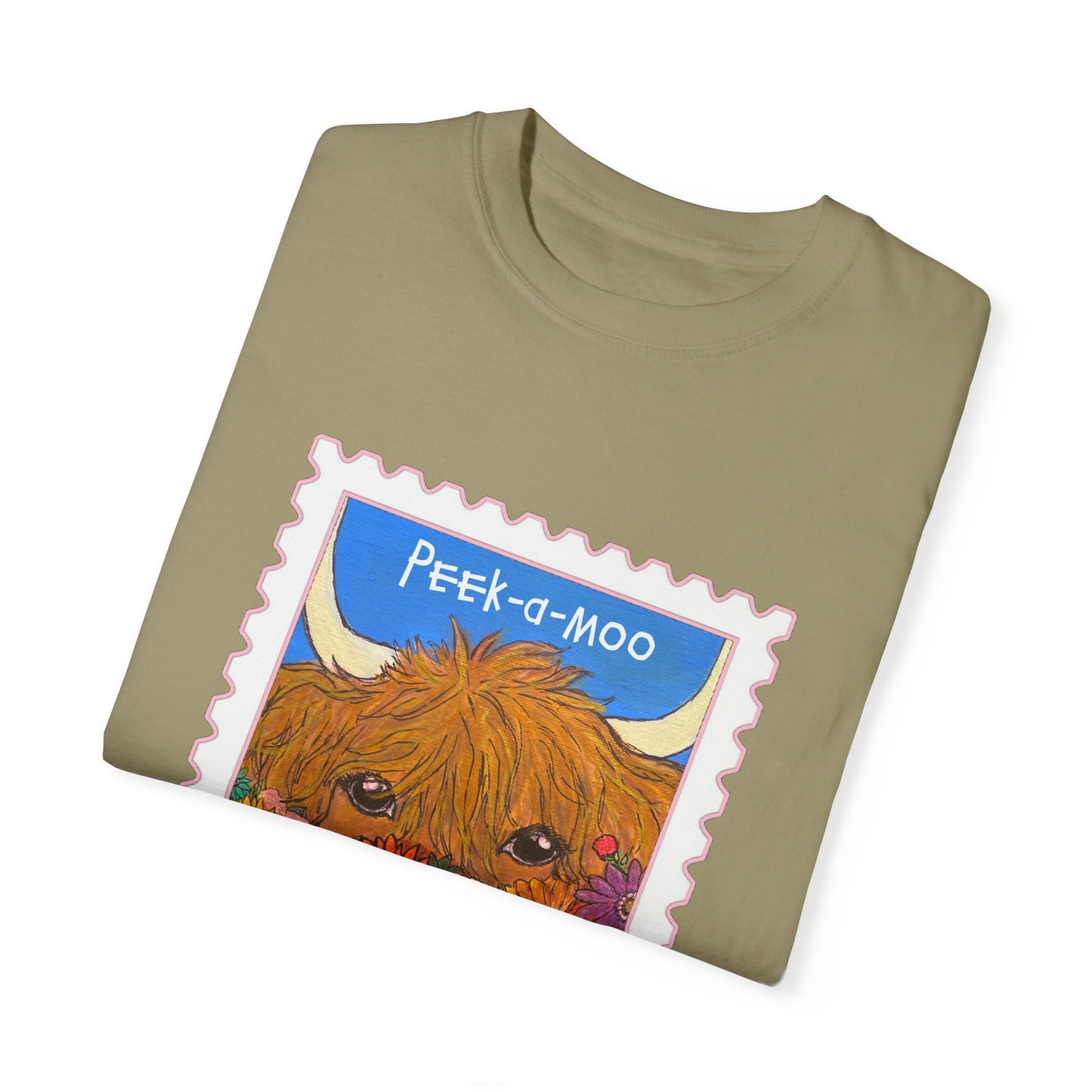 Peek-a-Moo Garment-Dyed Unisex T-Shirt – Cute Animal Design for Animal Lovers