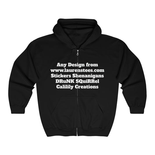Custom or Any design on site (one side only either front or back) - Unisex Heavy Blend™ Full Zip Hooded Sweatshirt