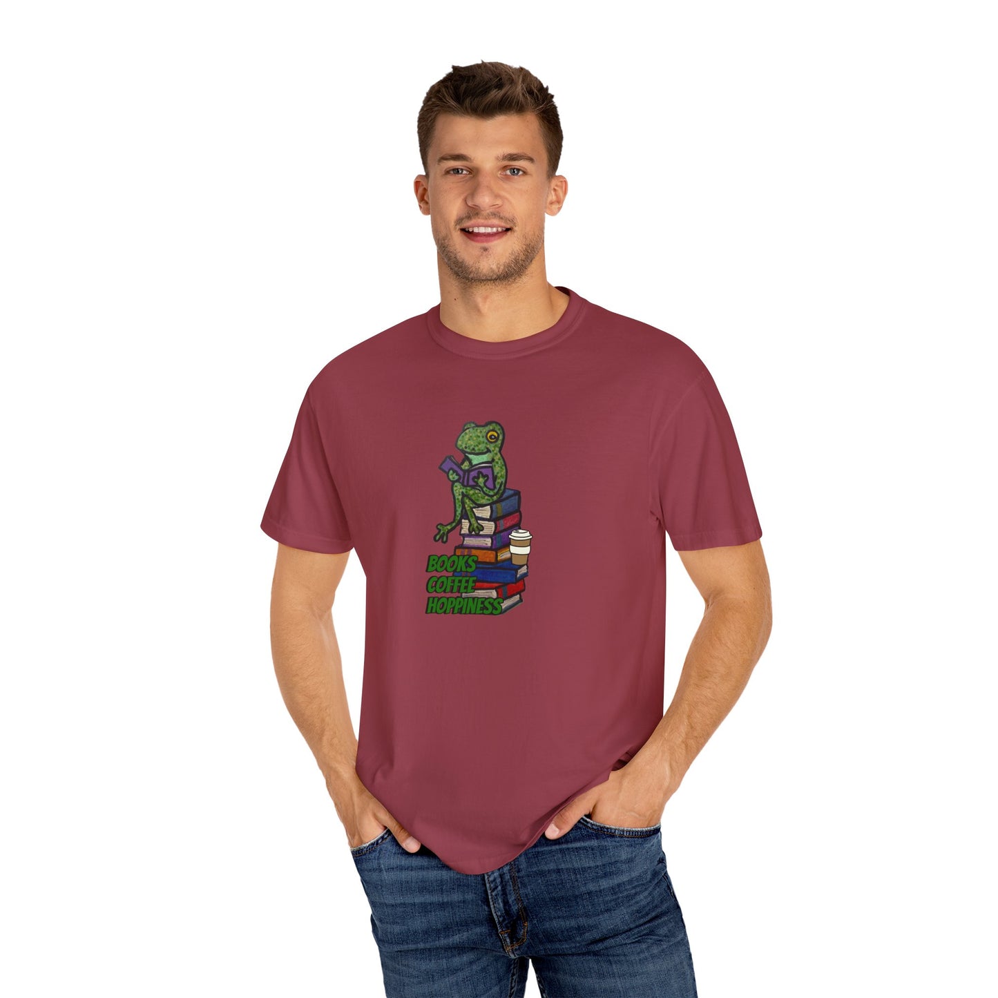 Unisex Garment-Dyed T-Shirt - 'Books Bring Happiness' Frog Design