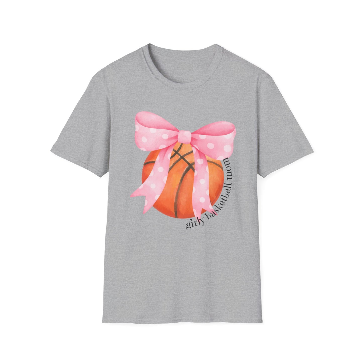 Coquette Girly Basketball Mom - Pink Watercolor Coquette Girly Designs - Unisex Softstyle T-Shirt