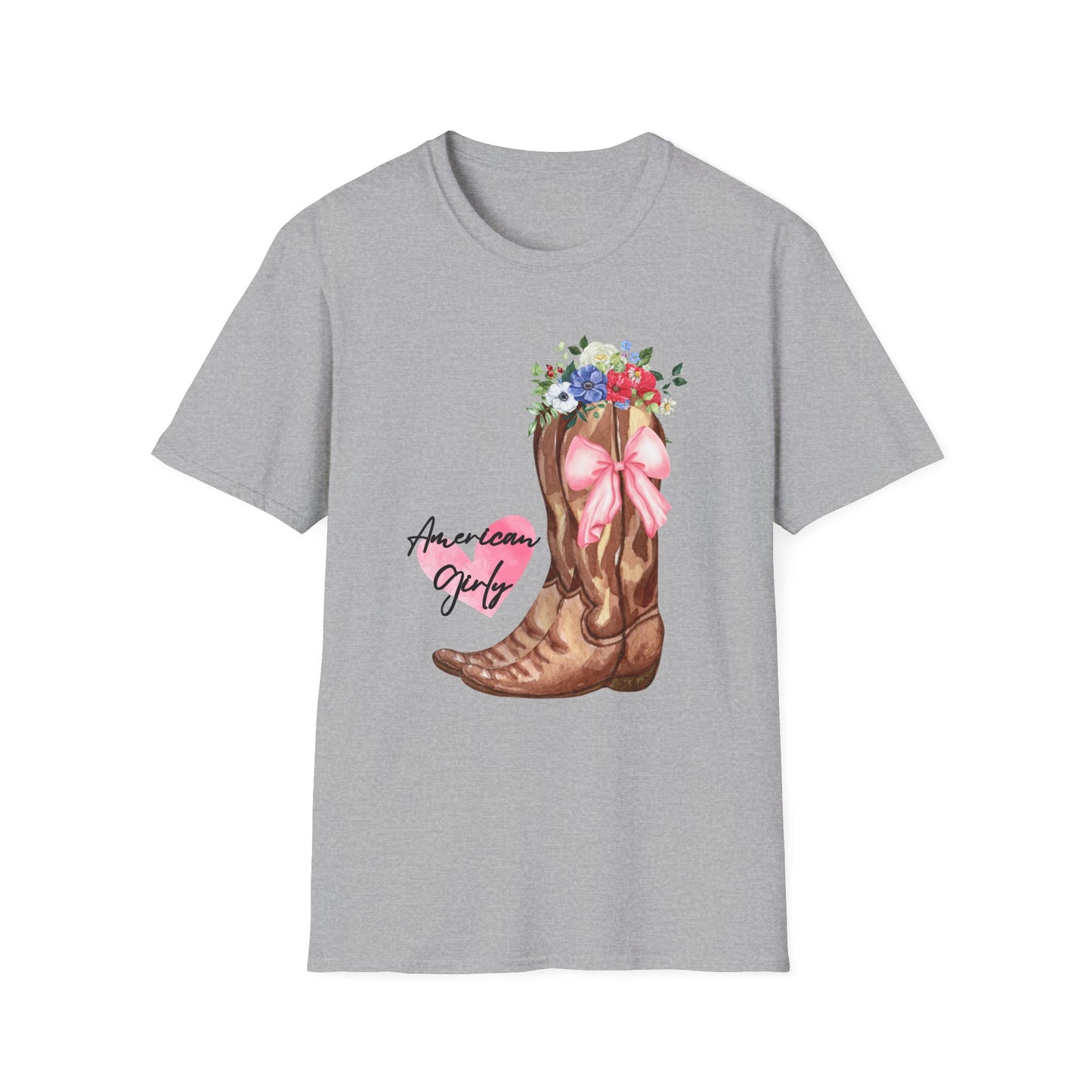 American Girly - Pink Watercolor Coquette Girly Designs - Unisex Softstyle T-Shirt