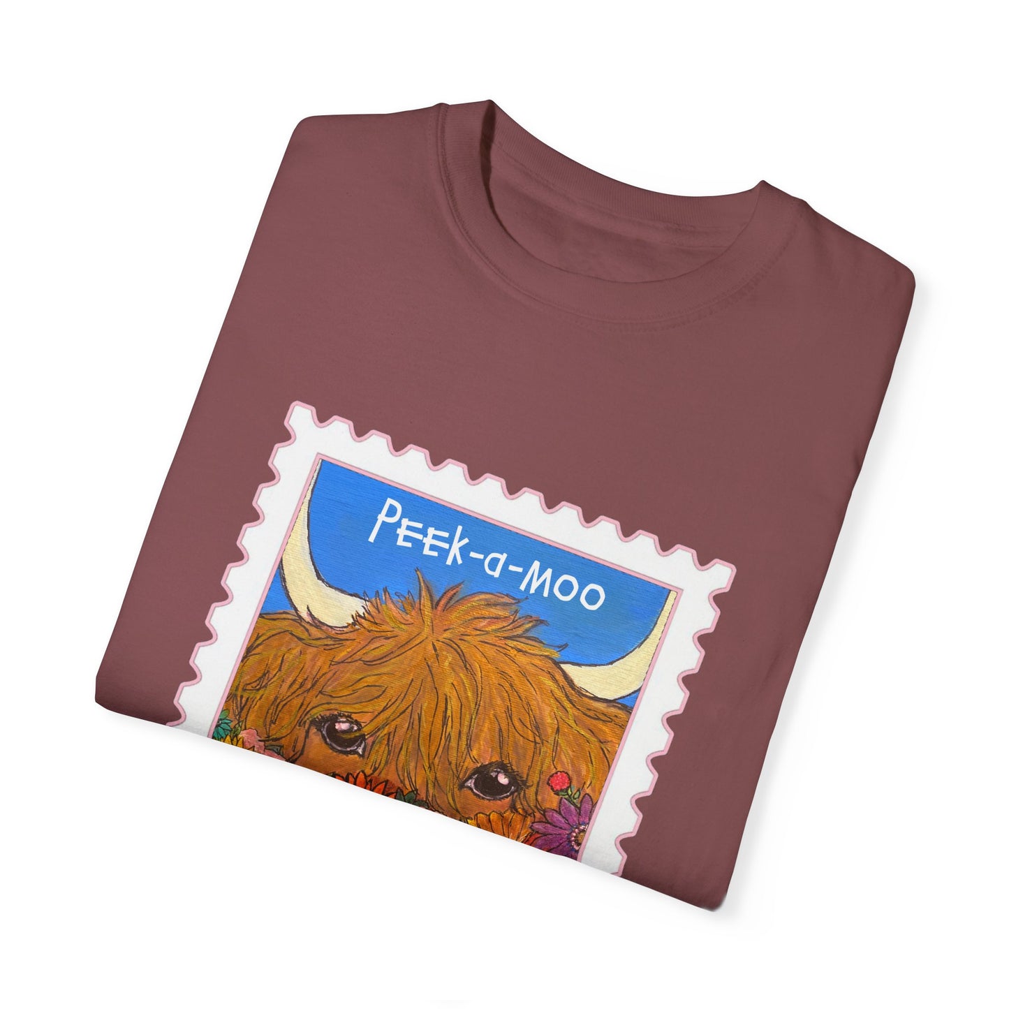 Peek-a-Moo Garment-Dyed Unisex T-Shirt – Cute Animal Design for Animal Lovers