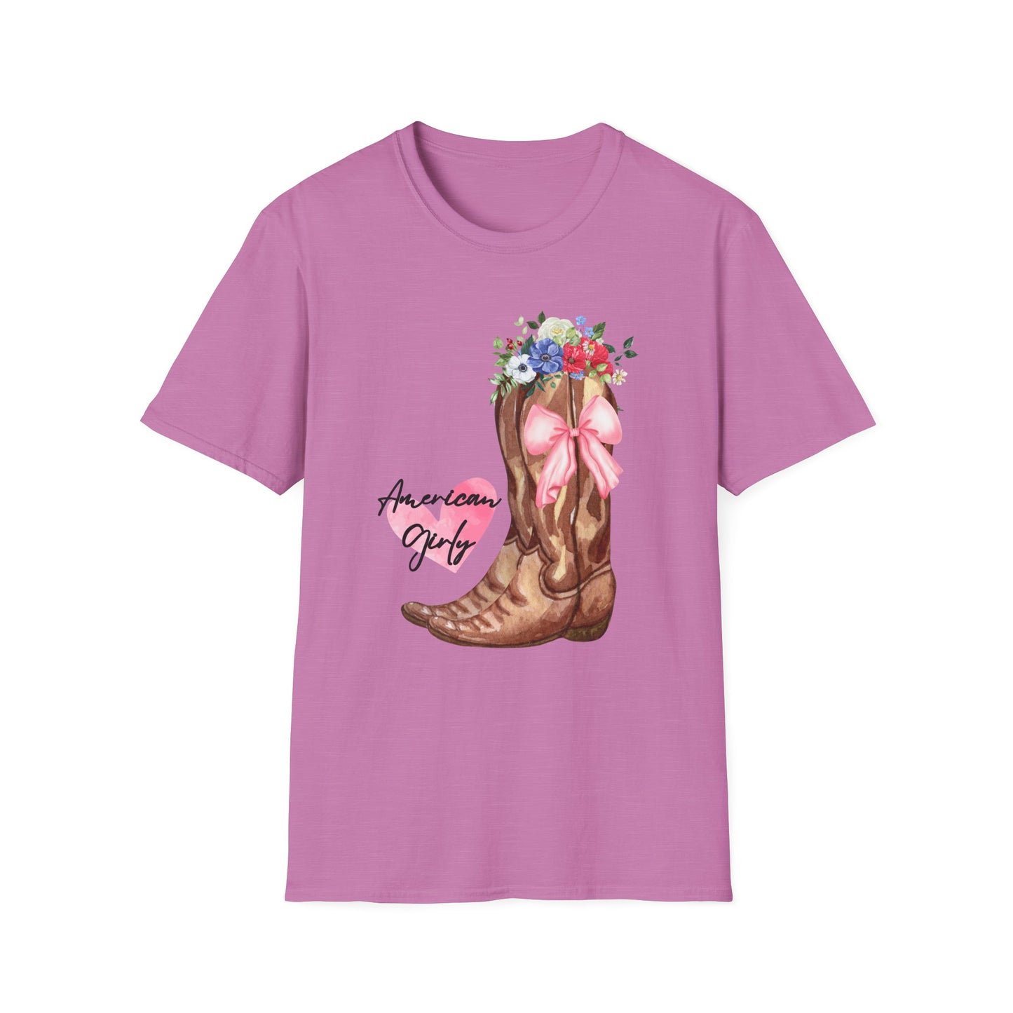 American Girly - Pink Watercolor Coquette Girly Designs - Unisex Softstyle T-Shirt