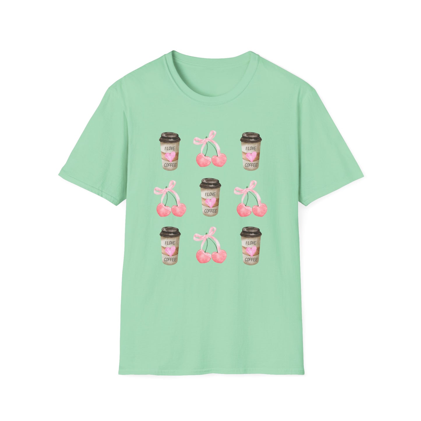 I Love Coffee - Pink Watercolor Coquette Girly Designs - Unisex Softstyle T-Shirt