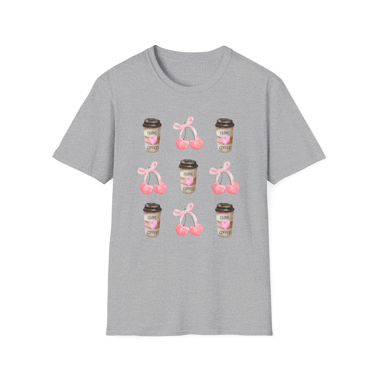 I Love Coffee - Pink Watercolor Coquette Girly Designs - Unisex Softstyle T-Shirt