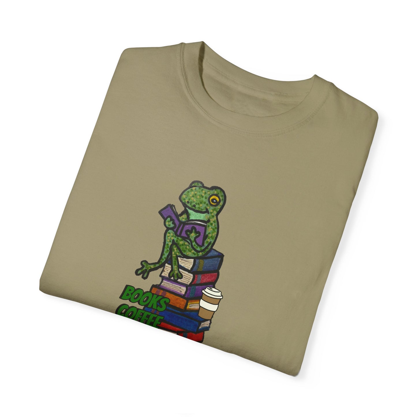 Unisex Garment-Dyed T-Shirt - 'Books Bring Happiness' Frog Design