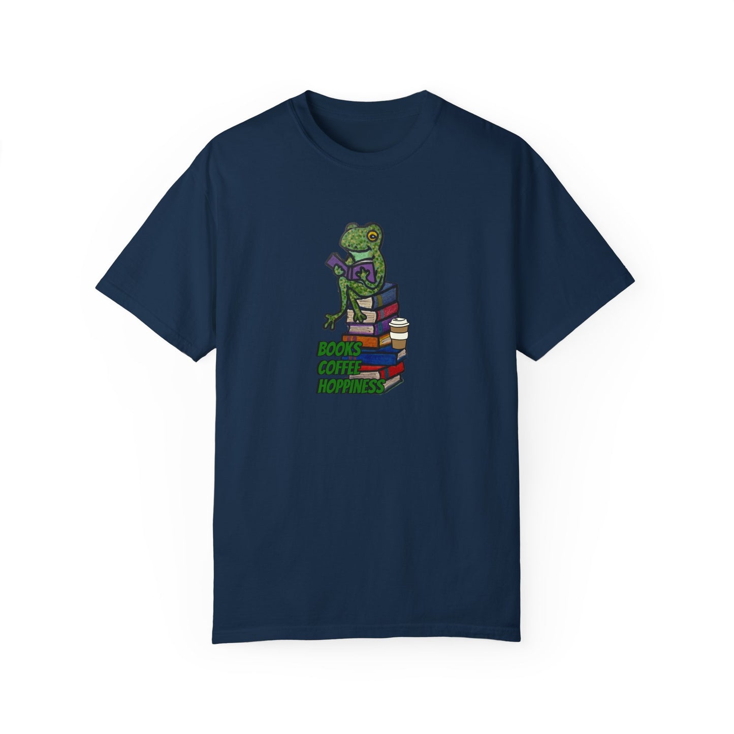 Unisex Garment-Dyed T-Shirt - 'Books Bring Happiness' Frog Design