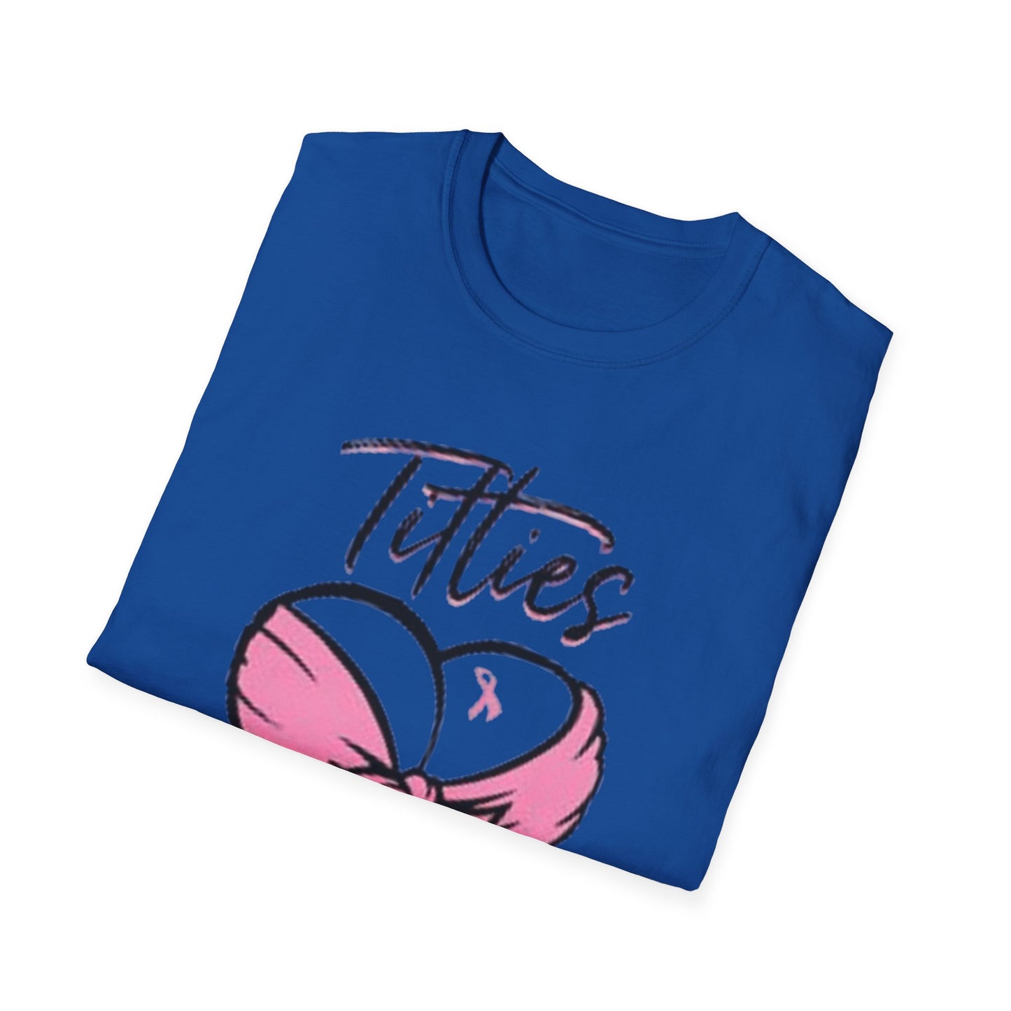 Totties Handheld Vodka Pink Ribbon - Unisex Softstyle T-Shirt