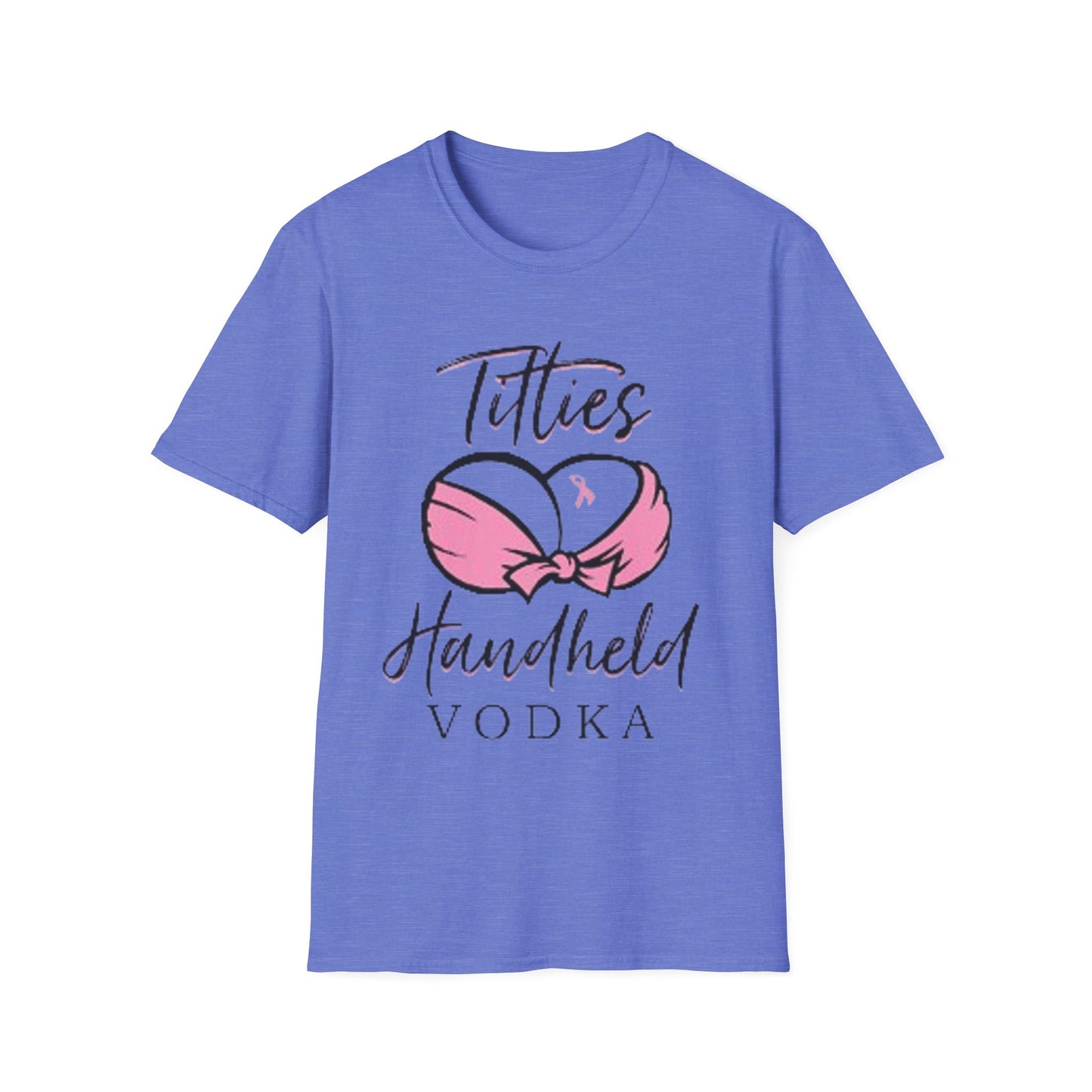 Totties Handheld Vodka Pink Ribbon - Unisex Softstyle T-Shirt