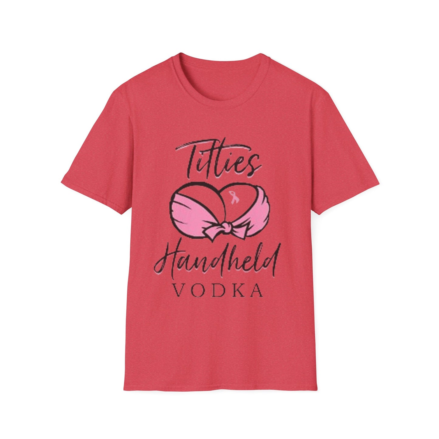 Totties Handheld Vodka Pink Ribbon - Unisex Softstyle T-Shirt