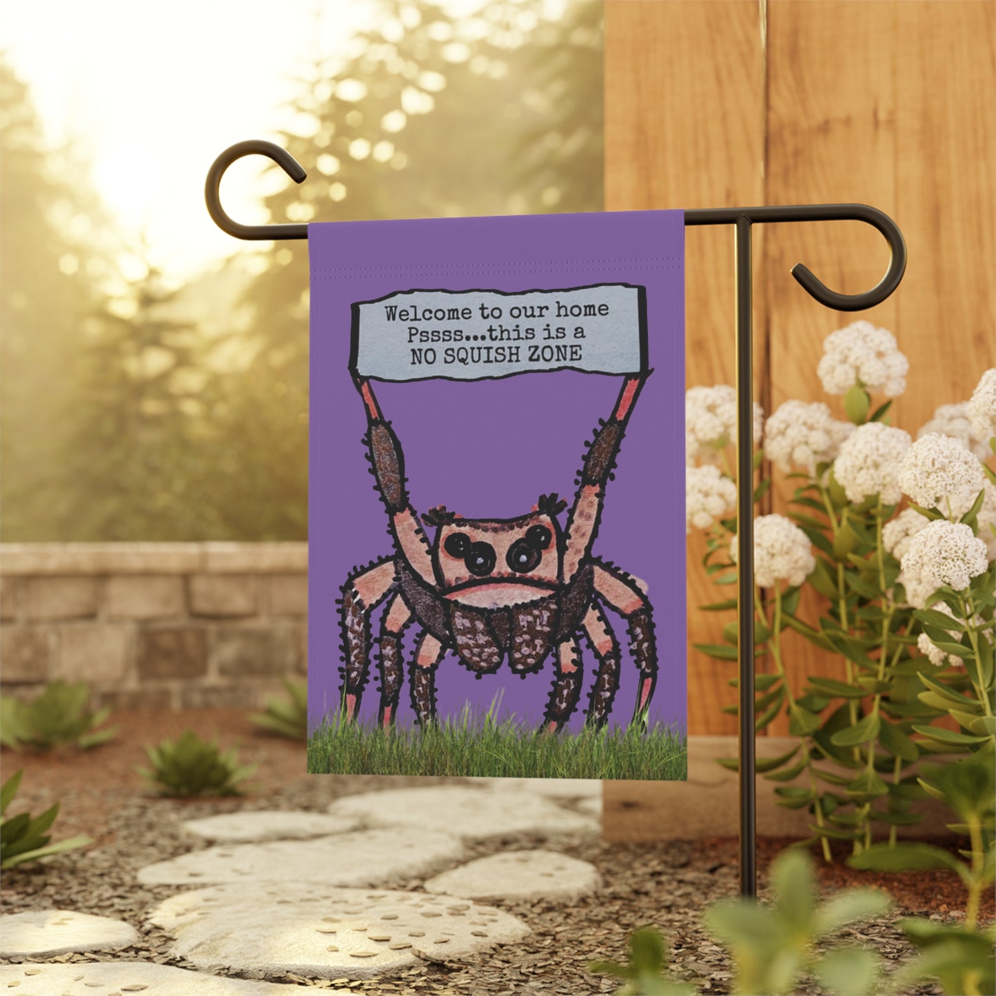 Welcome to our home...No squish zone Purple - Garden & House Banner