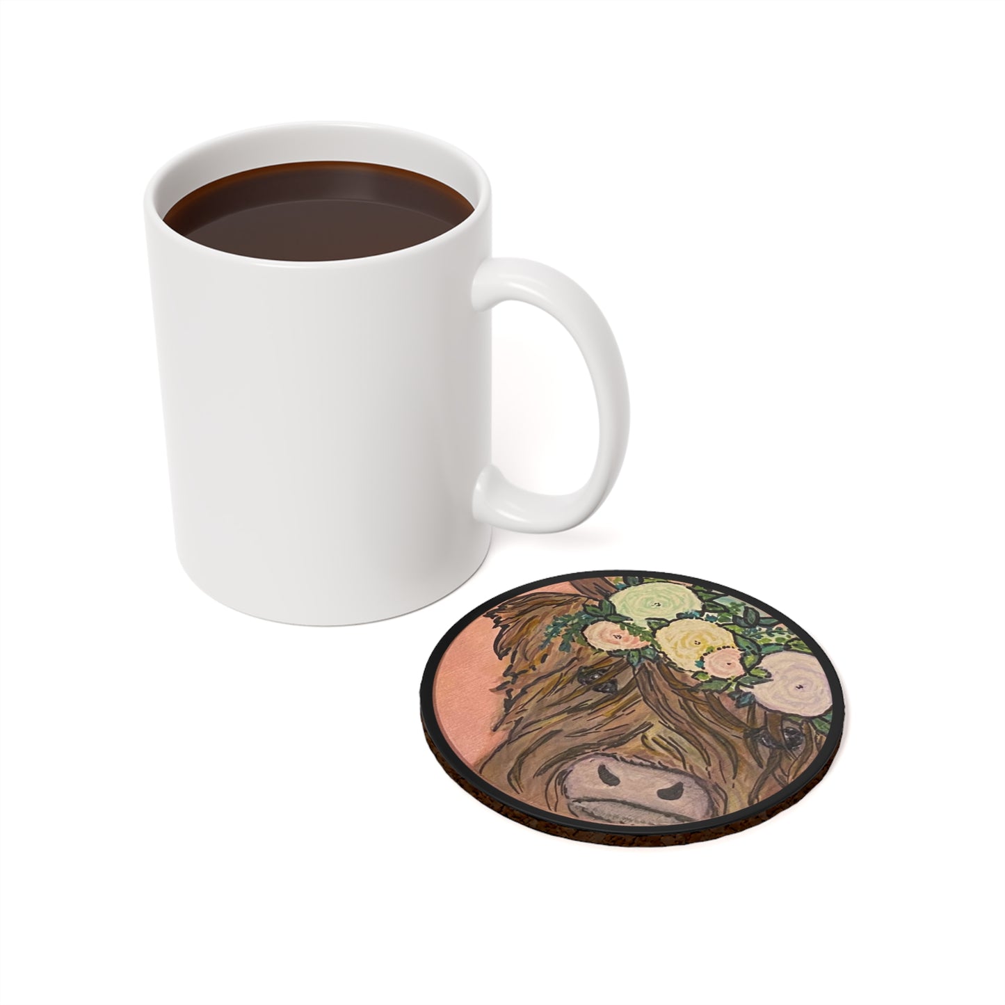 Cow Series Brown Flower Fur - Cork Back Coaster